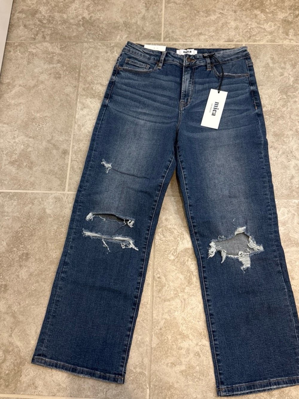 Mica Dark Wash Boyfriend Jeans with Distressed Knees